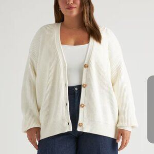 QUINCE Ivory 100% Organic Cotton Oversized Boyfriend Cardigan